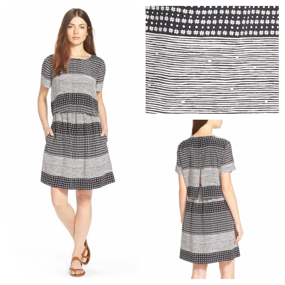 Madewell Hashtag Silk Black Patterned Dress